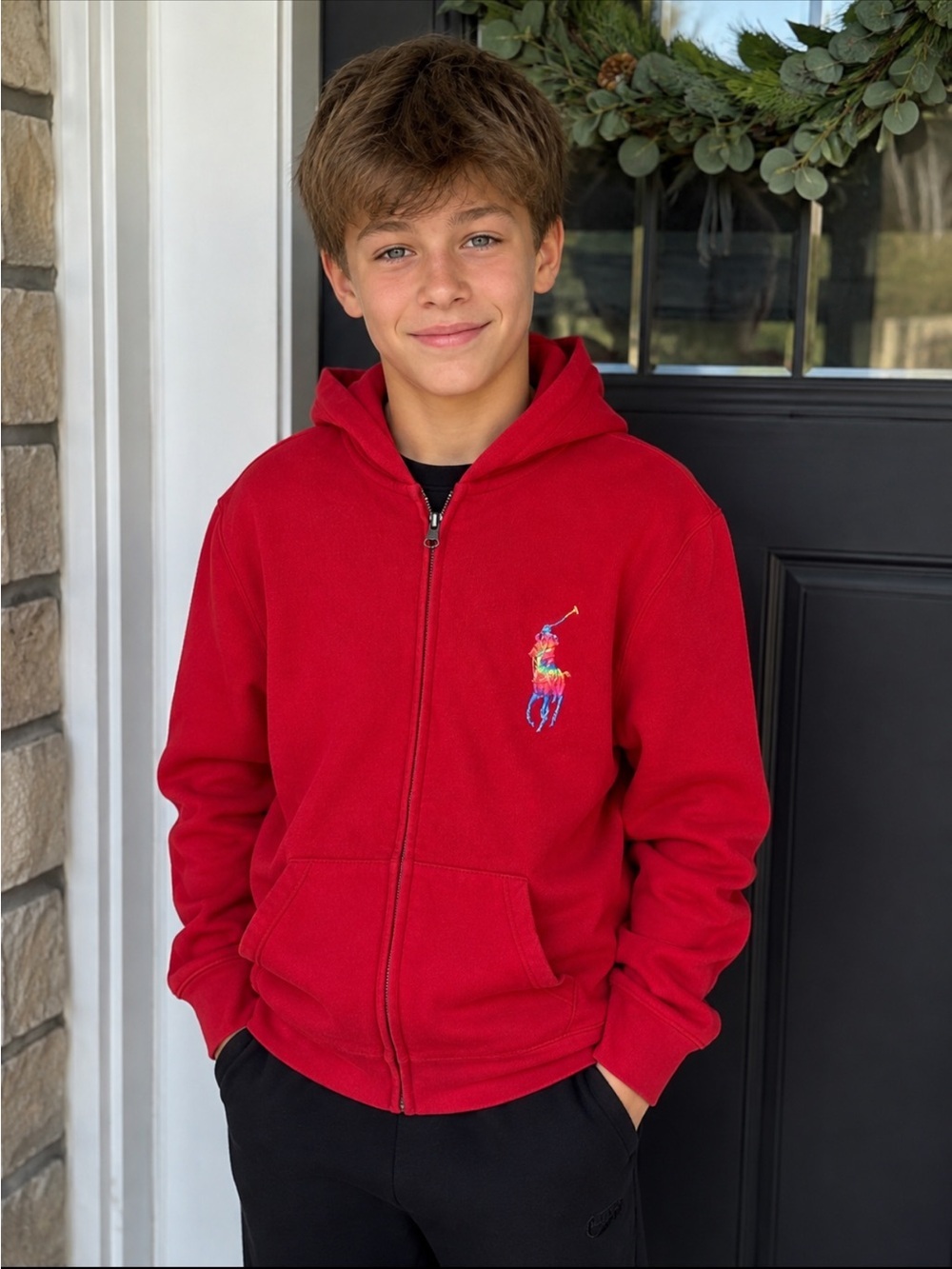 Polo Ralph Lauren  Red Full-Zip Hoodie — Size L/G 14–16
